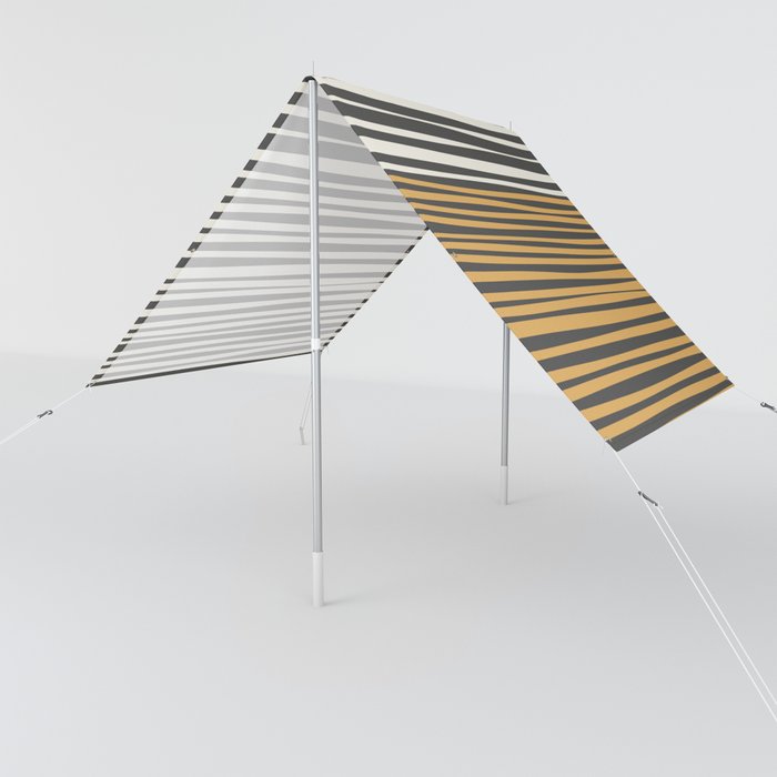 Natural Stripes Modern Minimalist Colour Block Pattern in Charcoal Grey, Mustard Gold, and Beige Cream Sun Shade