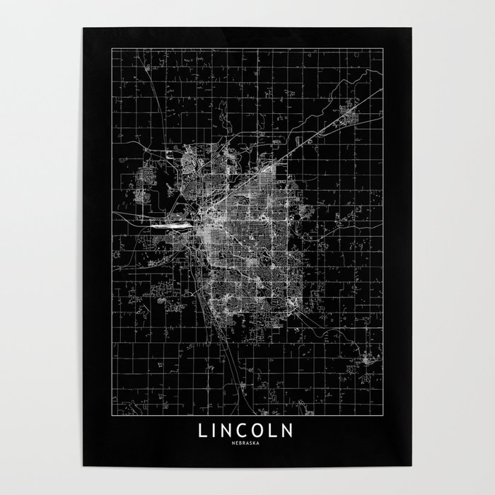 Lincoln Black Map Poster