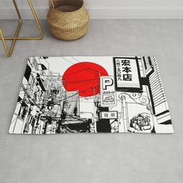 Tokyo street sunrise Rug | Japan, Illustration, Manga, Twilight, Drawing, Kyoto, Architecture, Fuji, Curated, Far 