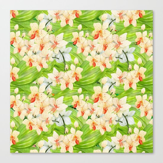 Tropical Floral Orchid Flower Pattern - Flowers on #Society6 Canvas Print