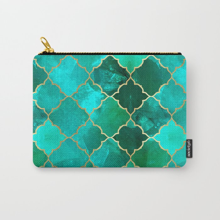 Green Quartz & Gold Moroccan Tile Pattern Carry-All Pouch