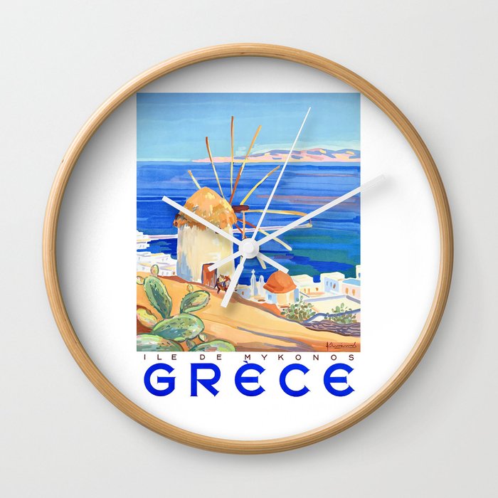 1949 Greece Island of Mykonos Travel Poster Wall Clock