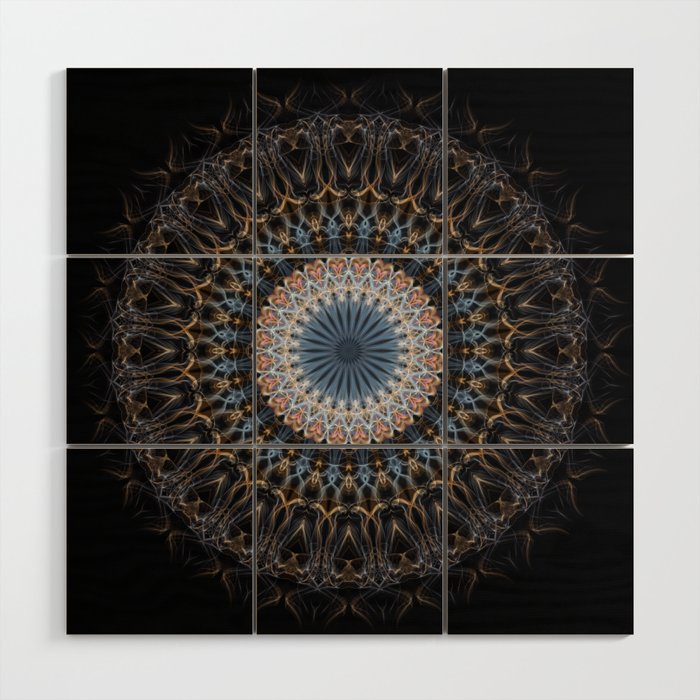 Golden and blue mandala. Wood Wall Art