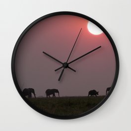South Africa Photography - Elephants Walking In The Sunset Wall Clock