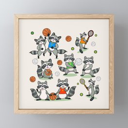 Cute Sports Raccoons Pattern Framed Mini Art Print