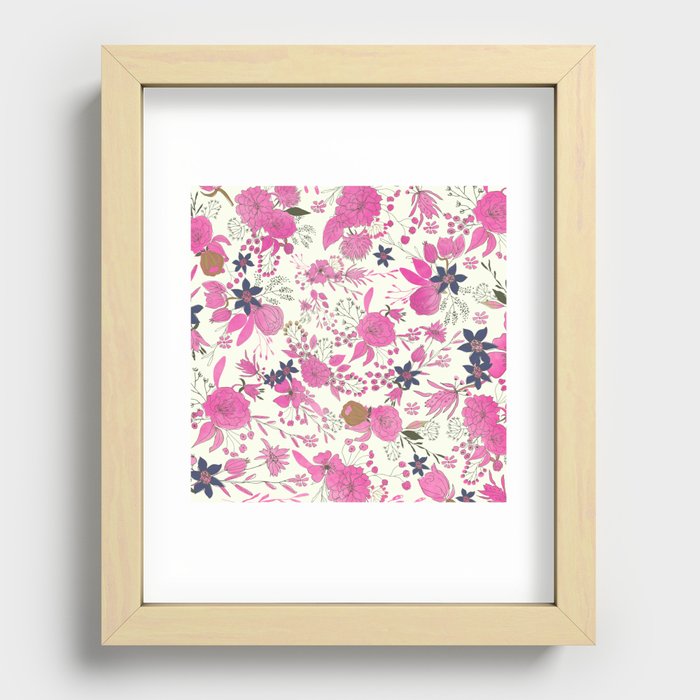 Botanical ivory pink navy blue watercolor rustic floral Recessed Framed Print