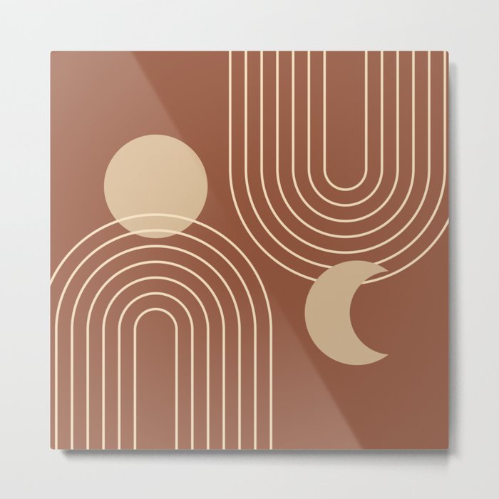 Mid Century Modern Geometric 115 in Terracotta and Beige (Rainbow and Sun Abstraction) Metal Print