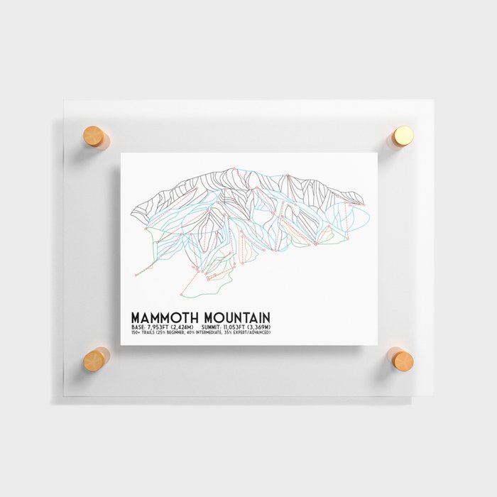 Mammoth Mountain, CA - Minimalist Trail Map Floating Acrylic Print