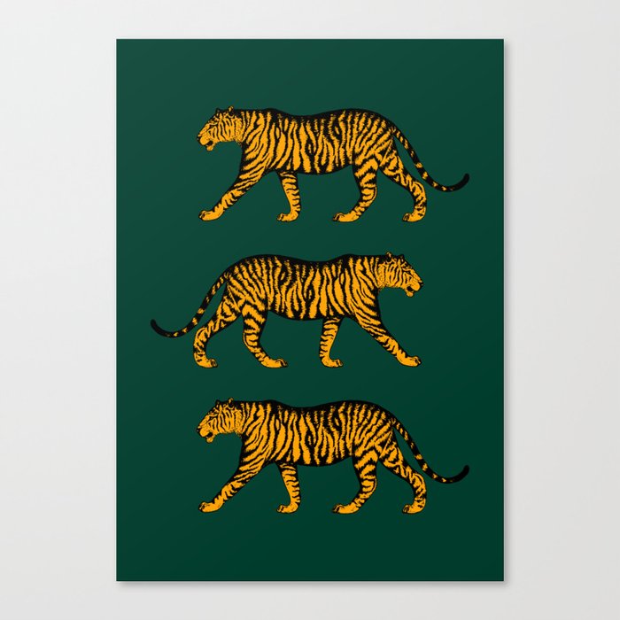 Tigers (Dark Green and Marigold) Canvas Print