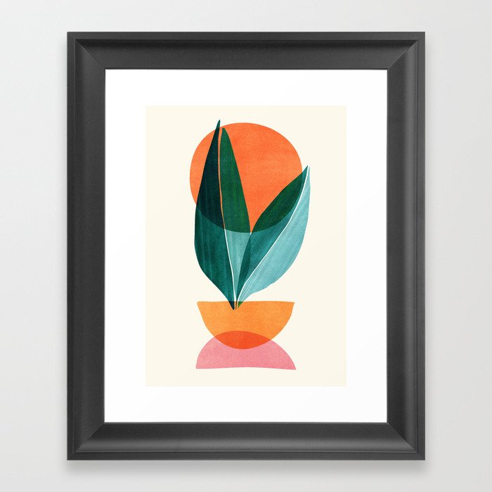 Nature Stack Teal and Orange Abstract Sunset Framed Art Print