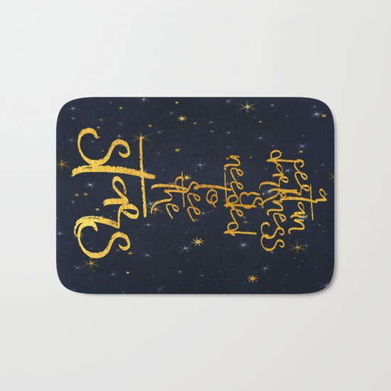 Darkness-Stars - sparkling night gold glitter effect typography on #Society6 Bath Mat