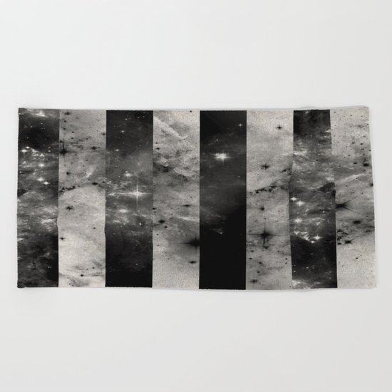 Stripes In Space - Black and white panel effect space scene Beach Towel
