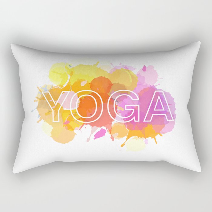 YOGA typography short quote in colorful watercolor paint splatter warm scheme Rectangular Pillow