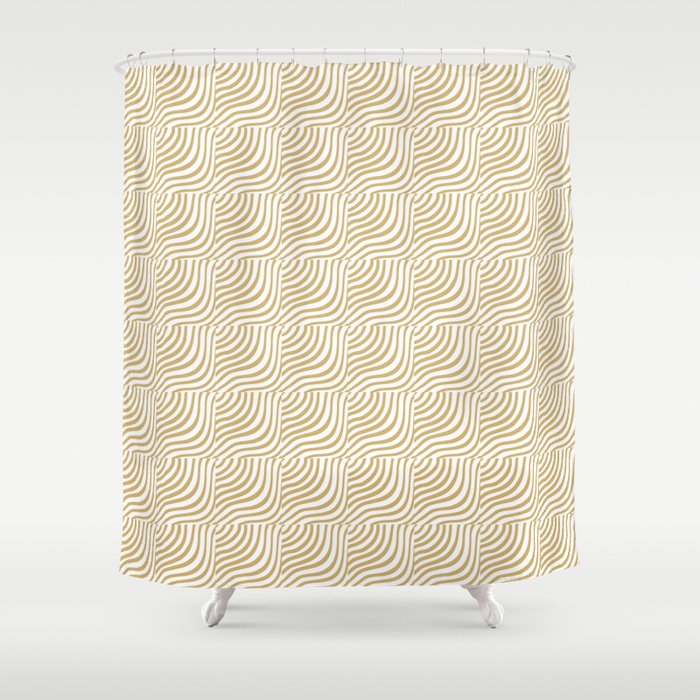 Mid-Century Gold Striped Shells Shower Curtain