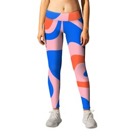 Retro Liquid Swirl Abstract Pattern in Pink, Red-Orange, and Bright Blue Leggings | Abstract, Pattern, Contemporary, Retro, 60S, 70S, Trippy, Pink, 80S, Kierkegaard Design 
