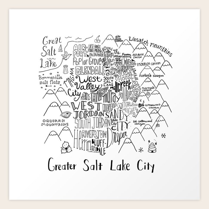 Salt Lake City Illustrated Map Art Print By Clairelordon Society6