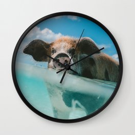 Pig in water Wall Clock | Animal, Photo, Nuage, Oreilles, Ears, Portrait, Pig, Water, Sky, Mar 