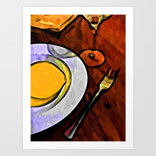 Gold Lemon and Fork Art Print