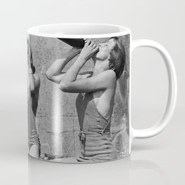 What the girls drink when the guys aren't looking - three girlfriends drinking at the beach black and white photograph Coffee Mug