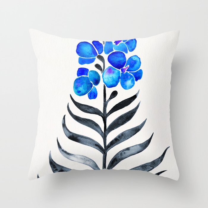 Blooming Orchid – Blue & Black Palette Throw Pillow