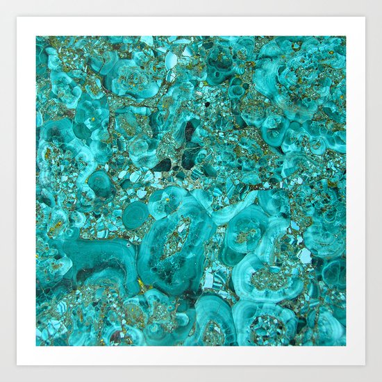 Marble Turquoise Blue Gold Art Print