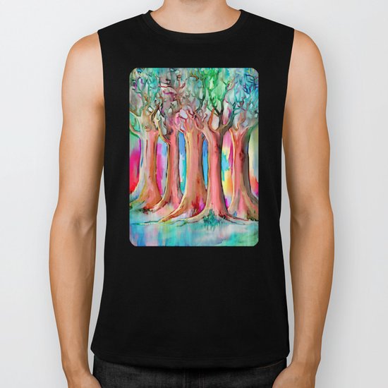 Dream Forest - rainbow colored tree painting Biker Tank