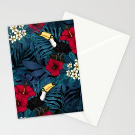 Toucans and tropical flora, green and red Stationery Card