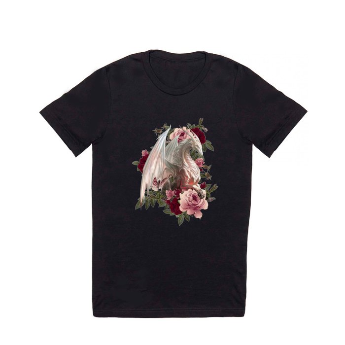 Mythical White Dragon With Roses Flower Awesome Bella Canvas T Shirt