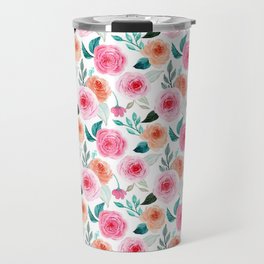 Watercolor Roses Pink And Orange Collection Travel Mug