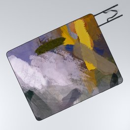 abstract splatter brush stroke painting texture background in yellow purple brown Picnic Blanket