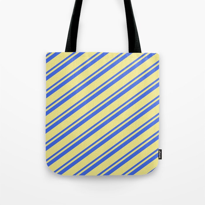 Royal Blue & Tan Colored Stripes Pattern Tote Bag