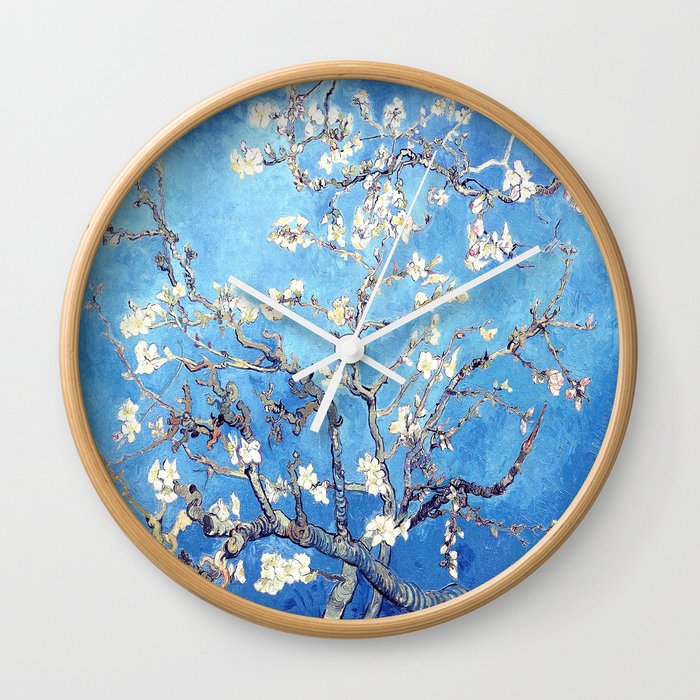 Vincent Van Gogh Almond Blossoms. Sky Blue Wall Clock