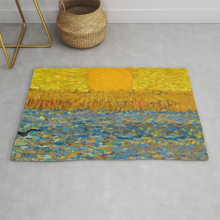 Van Gogh Sunrise over golden fields of wheat; Provence, France landscape painting Rug