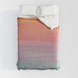 Abstract Orange Pink Teal Watercolor Sunset  Duvet Cover
