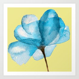 Pastel Blue Flower Art On Custard-Yellow Background Art Print