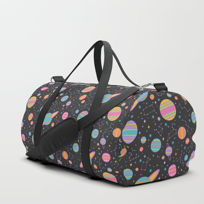 Neon Geometric Space on Black Duffle Bag