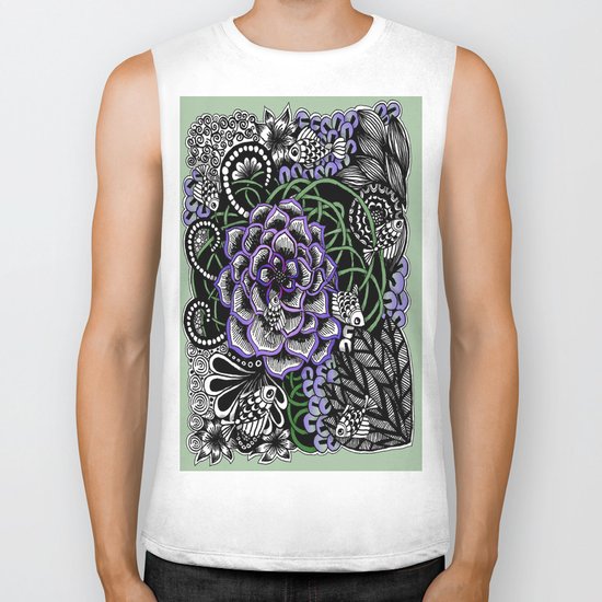 Fishes on a Coral Reef Greens - Zentangle Illustration Biker Tank