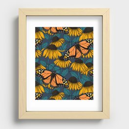 Monarch butterfly on yellow coneflowers  Recessed Framed Print