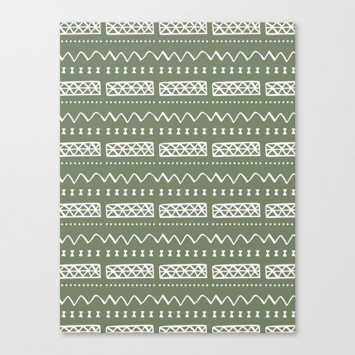 Zesty Zig Zag Bow Tie Light Green and White Mud Cloth Pattern Canvas Print