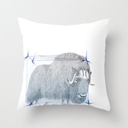 Muskox Ice Age pointillism and pencil crayons drawing Throw Pillow