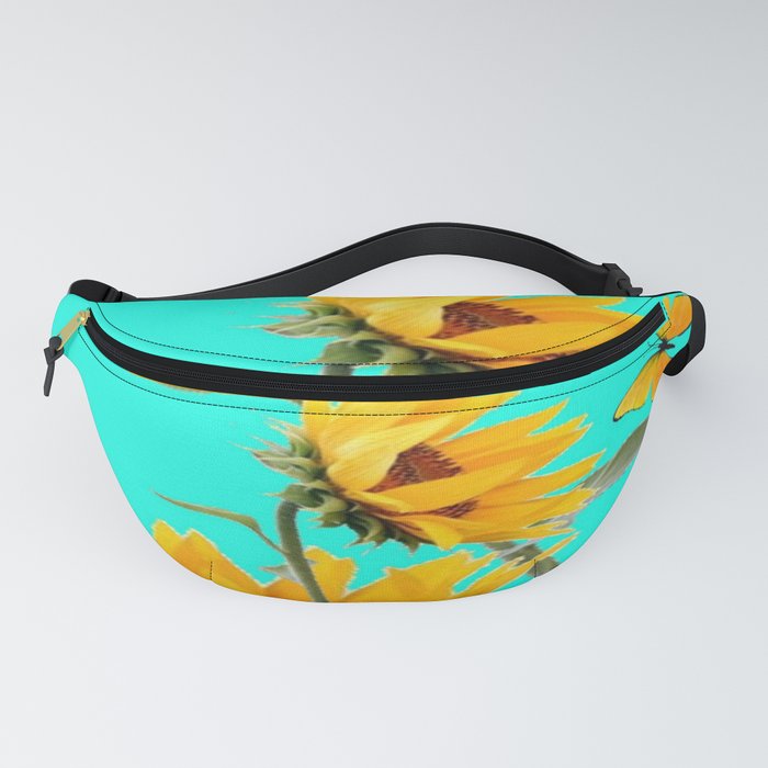 WESTERN YELLOW SUNFLOWERS BUTTERFLIES TURQUOISE COLOR ART Fanny Pack
