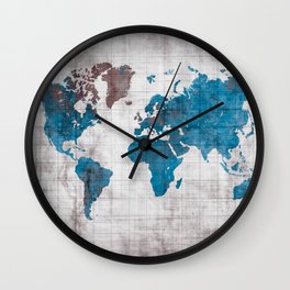 world map 96 blue #worldmap #map Wall Clock