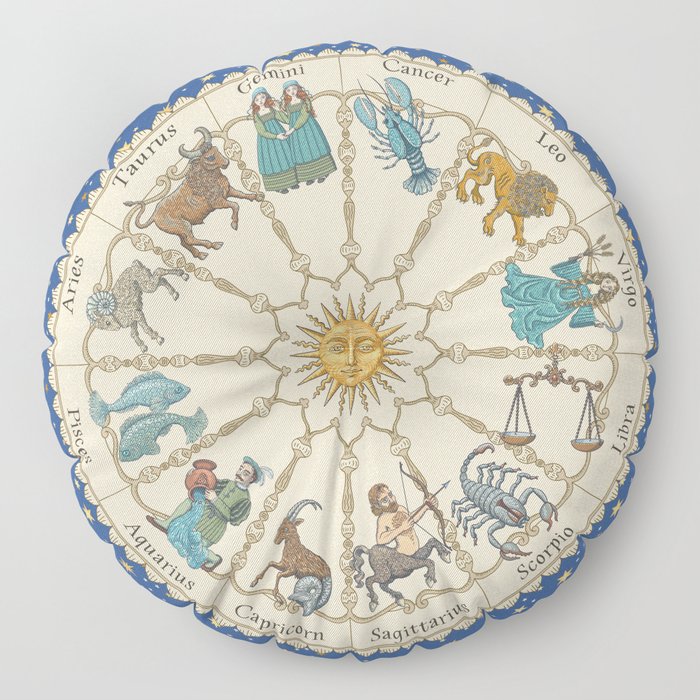 Vintage Astrology Zodiac Wheel Floor Pillow