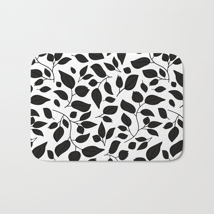 Black and white floral silhouette pattern Bath Mat