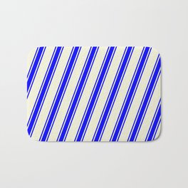 [ Thumbnail: Beige and Blue Colored Lined/Striped Pattern Bath Mat ]
