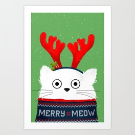 Christmas Reindeer Cat Art Print