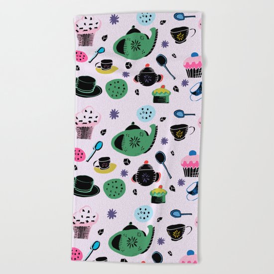 tea party light pink Beach Towel