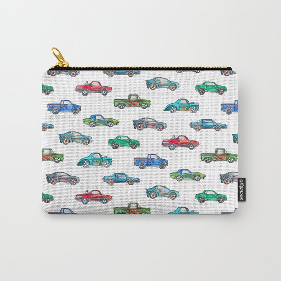 Little Toy Cars in Watercolor on White Carry-All Pouch