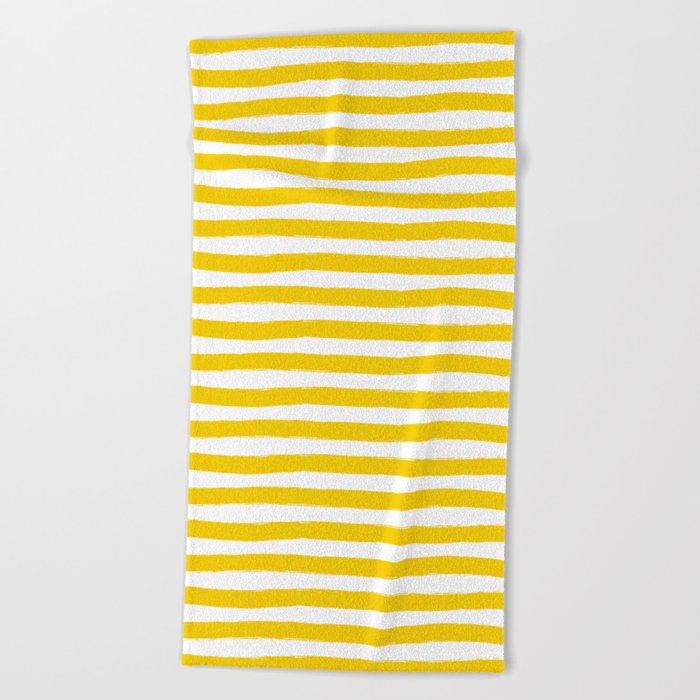 Yellow And White Horizontal Stripes Beach Towel