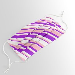 [ Thumbnail: Light Pink, Dark Violet, and White Colored Lined/Striped Pattern Face Mask ]